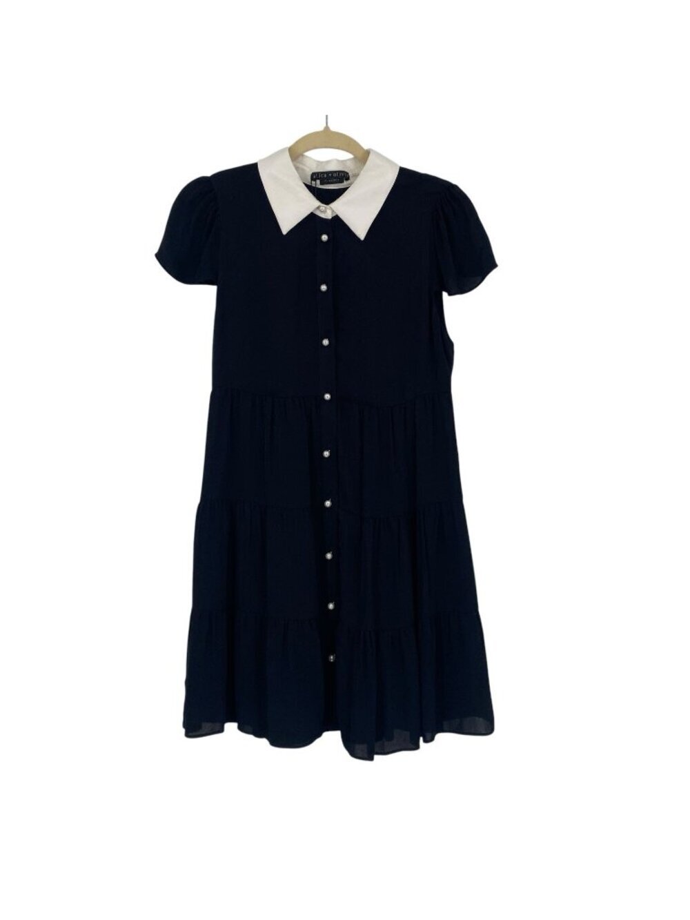Alice + Olivia Women's Size 2 Black Meeko Faux Leather Collar Shirtdress NEW